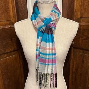 Cashmink Soft Vibrant Plaid Scarf with Fringe Made in Germany